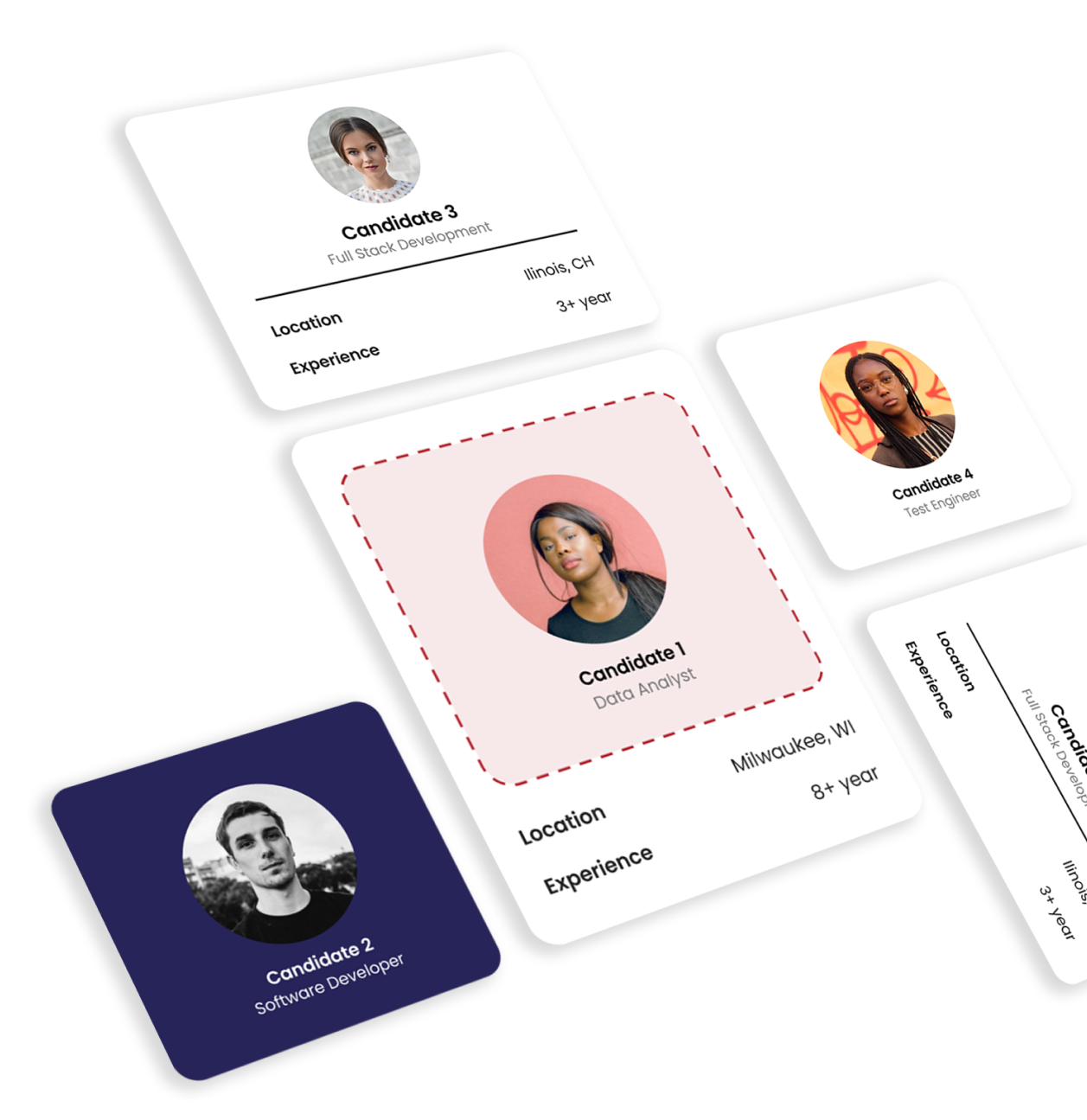 Candidate profile cards showing diverse returners